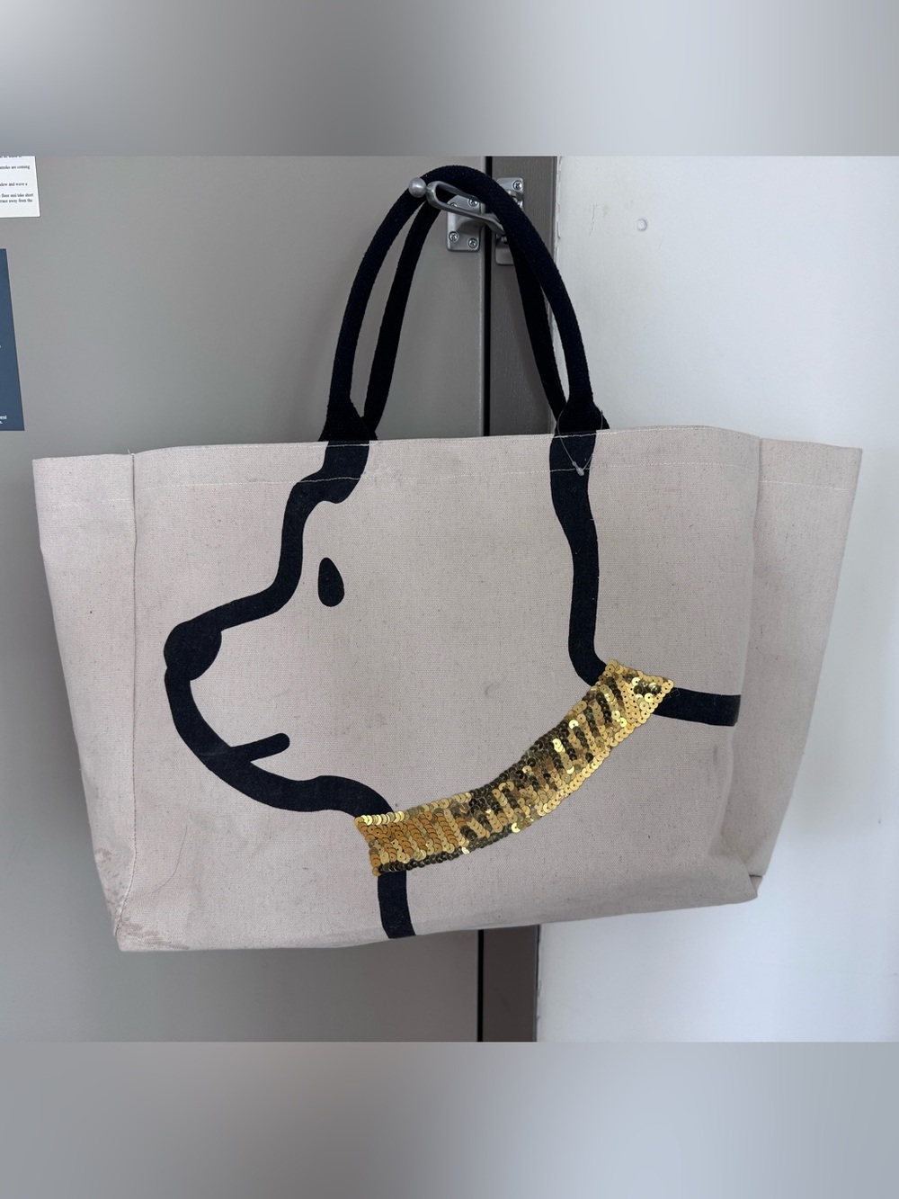 Two's Company Natural Canvas Tote with Black Logo Tag